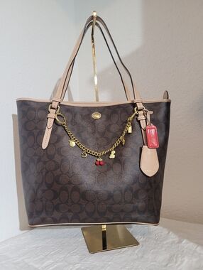 Coach Brown Tan Peyton Signature Coated Tote Shopper Handbag F28365